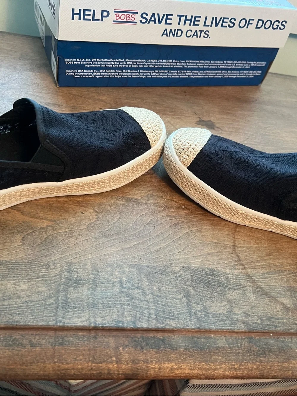 Skechers BOBS Black Slip-On Crochet Espadrille with Natural Toe